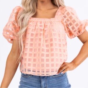 NWT She + Sky Peach Checkered Crop Top!